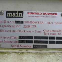 2000ltr BUNDED SITE TOW FUEL BOWSER TRAILER