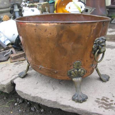 RECLAIMED / ANTIQUE COPPER BIN / LOG BIN .